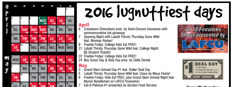 Lansing Lugnuts 2016 Schedule and Group Information